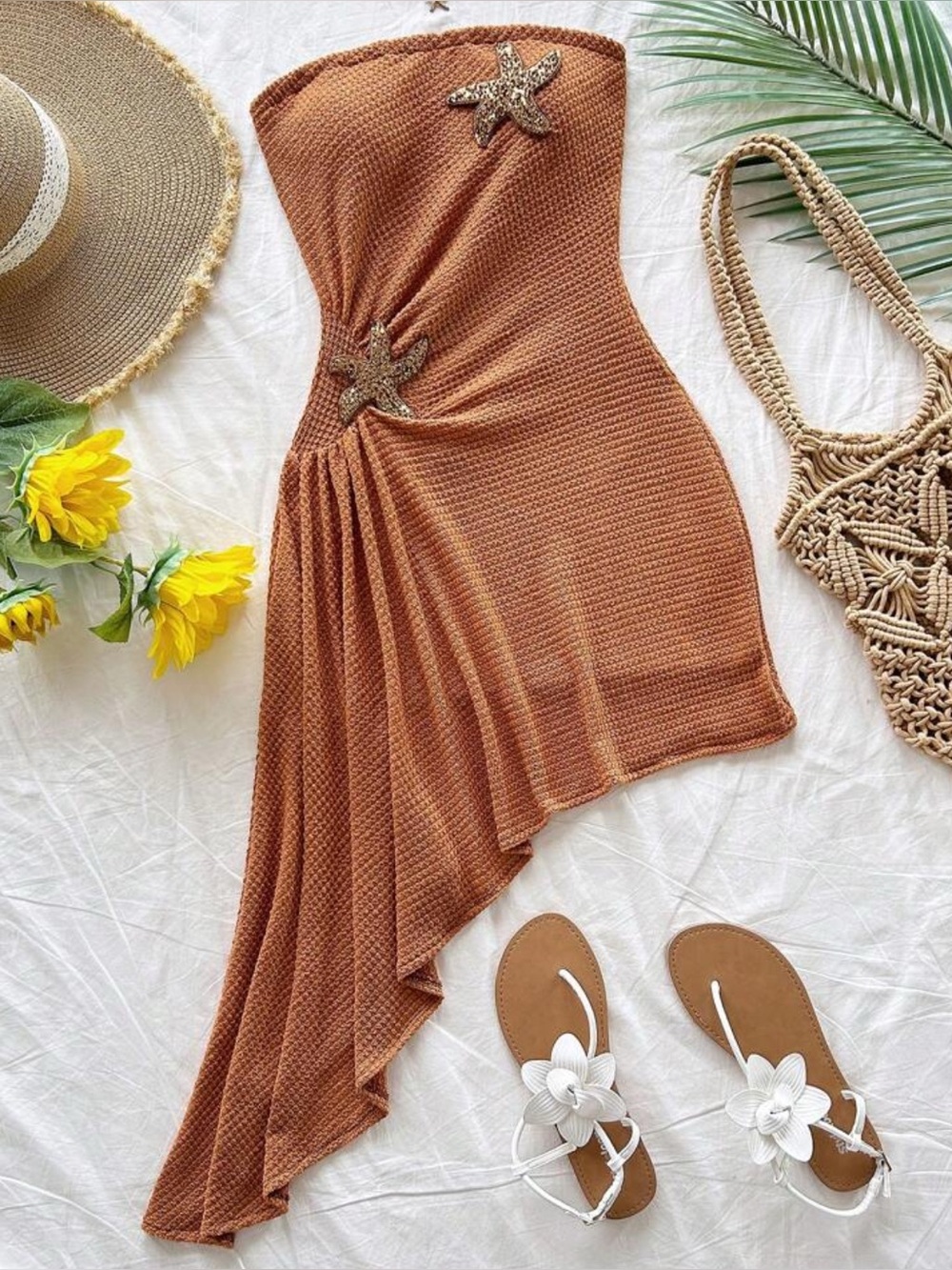 Tube top dress w stars - rust color used once